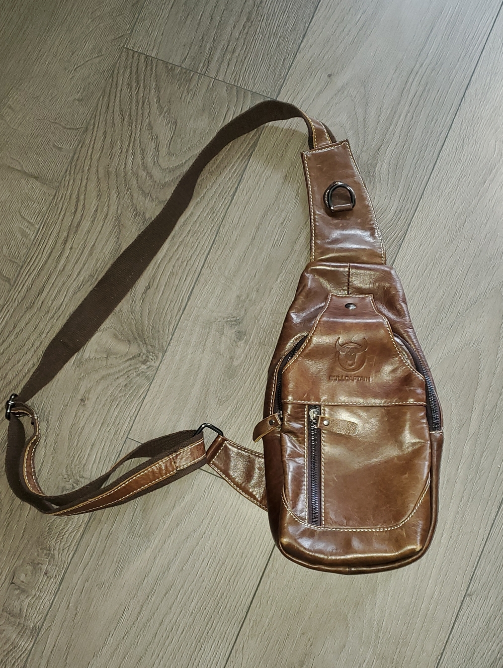 Bullcaptain Brown Leather Sling Bag for Men